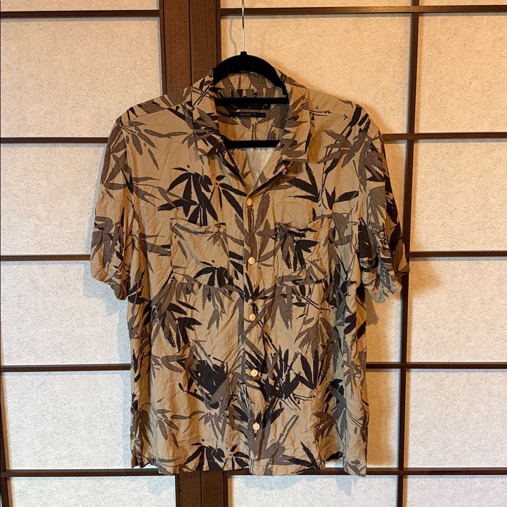 All Saints Tan and Black Casual Button Down Shirt